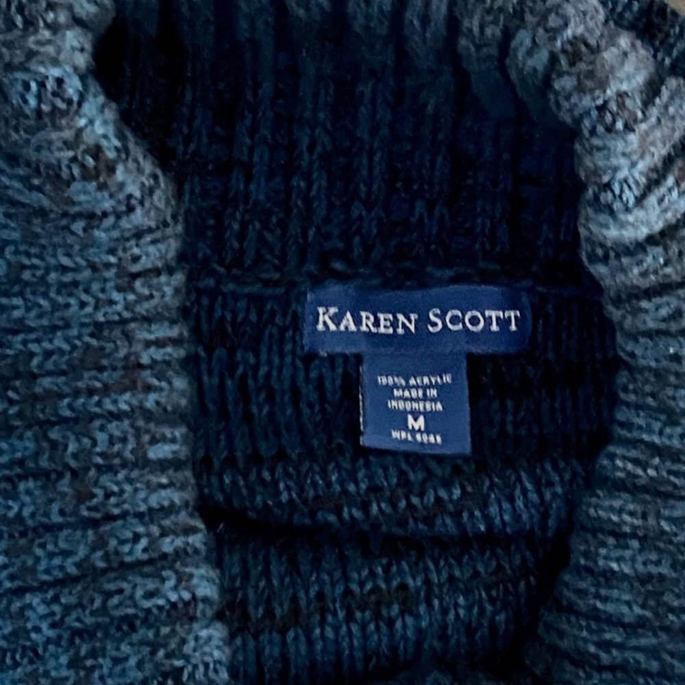 Karen Scott Navy Pull Over Cable Knit Sweater Button Collar Women's Medium - Picture 8 of 9